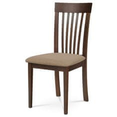 Autronic Drevená jedálenská stolička Jídelní židle, masiv buk, barva ořech, látkový béžový potah (BC-3950 WAL)