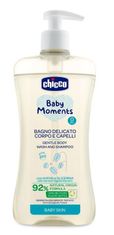 Chicco jemný šampon na vlasy a tělo s dávkovačem Baby Moments 92 % přírodních složek 500 ml