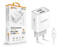 Aligator Múdra sieťová nabíjačka 2,4A, 2xUSB, smart IC, biela, micro USB kábel
