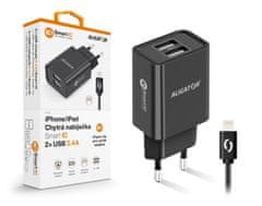 Aligator Múdra sieťová nabíjačka 2,4A, 2xUSB, smart IC, čierna, USB kábel pre iPhone / iPad