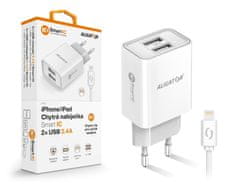Aligator Múdra sieťová nabíjačka 2,4A, 2xUSB, smart IC, biela, USB kábel pre iPhone / iPad