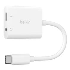 Belkin USB-C adaptér/rozdvojka 1x USB-C M/ 1x USB-C F napájanie 60W + 1x 3,5mm jack, biela