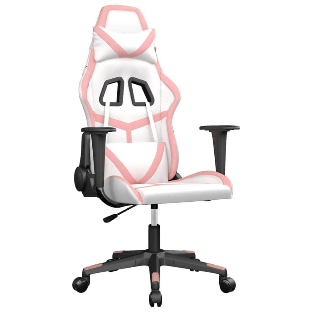 Vidaxl Masážna herná stolička biela a ružová umelá koža