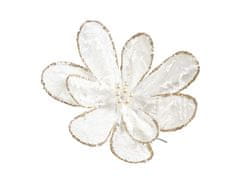 LAALU Kvetina na klipe so zlatým okrajom - biela, textil 25 cm