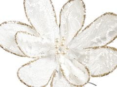 LAALU Kvetina na klipe so zlatým okrajom - biela, textil 25 cm