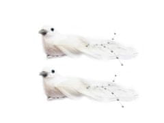 LAALU Sada 2 ks: Biely vták na klipe s perleťovým chvostom 14 cm