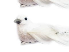 LAALU Sada 2 ks: Biely vták na klipe s perleťovým chvostom 14 cm