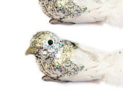 LAALU Sada 2 ks: Vták na klipe s glitrami strieborná 13 cm