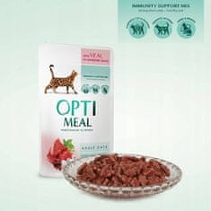 OptiMeal OPTIMEAL mokré krmivo pre mačky - Teľacie mäso v brusnicovej omáčke 12x85g