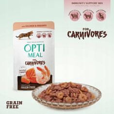 OptiMeal OPTIMEAL mokré krmivo pre mačky bez obilnín - Losos a krevety v omáčke 12x85g