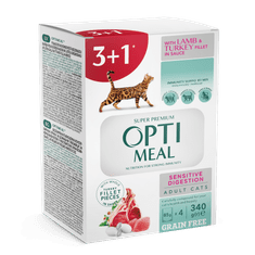 OptiMeal OPTIMEAL Mokré krmivo pre mačky Sensitive jahňacie morčacie 3+1 ZADARMO