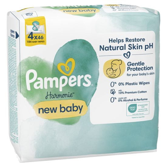 Pampers Harmonie New Baby Plastic Free Vlhčené obrúsky 4 x 46 ks