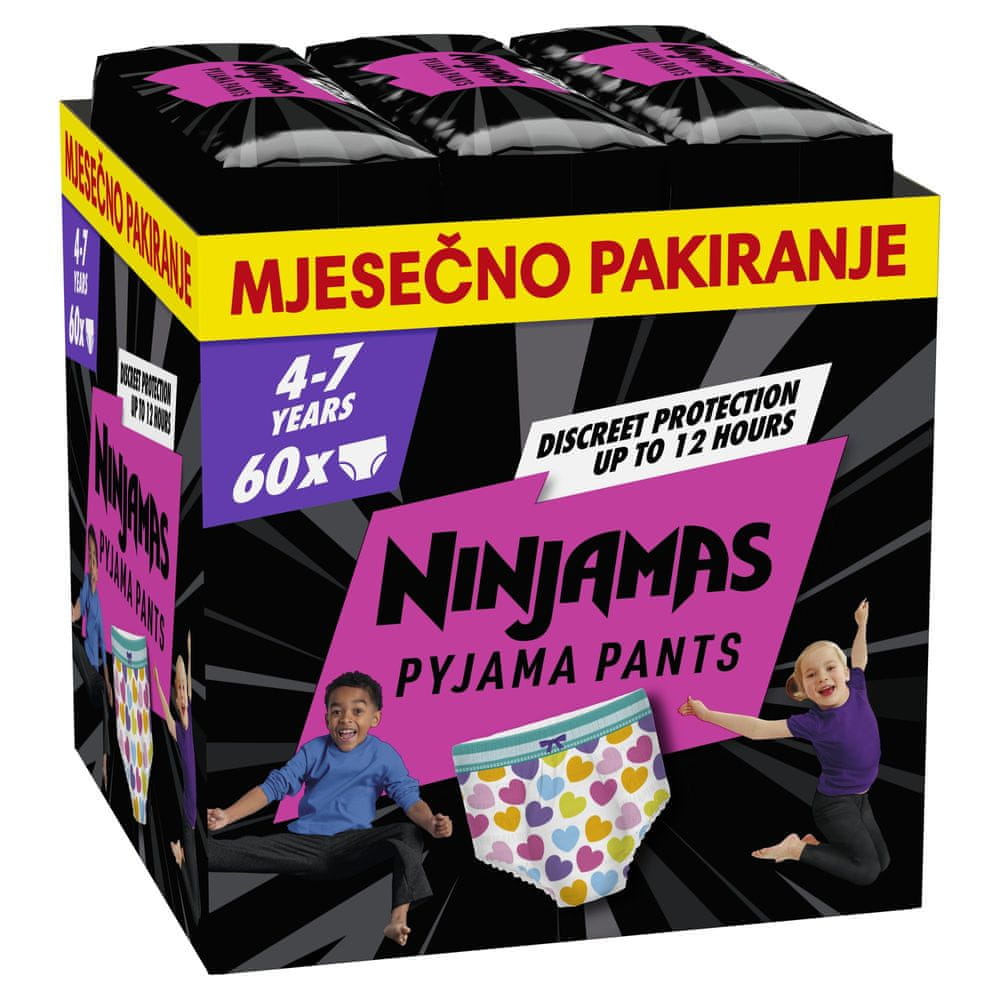 Pampers Ninjamas Pyjama Pants Srdíčka, 60 ks, 7 let, 17kg-30kg