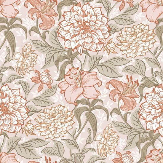 Béžová vliesová kvetinová tapeta na stenu, 139479, Vintage Flowers, Esta Home