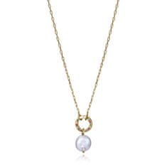 Viceroy Trblietavý pozlátený náhrdelník s perlou Elegant 13180C100-99