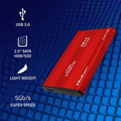 Qoltec HDD/SSD kryt/kapsa 2,5" SATA3 | USB 3.0 | Červená