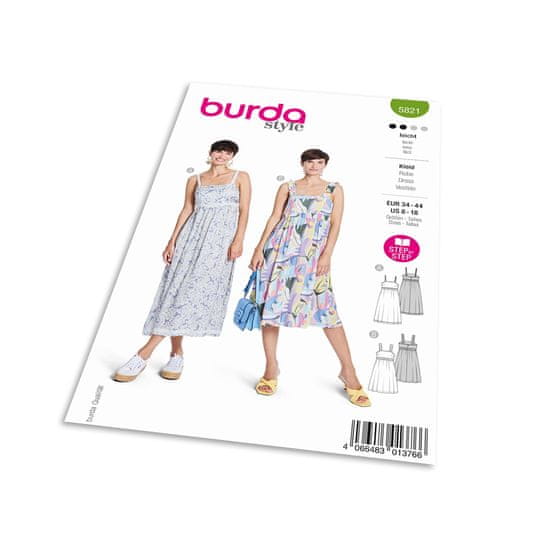 Burda Strih Burda 5821 - Empírové šaty na ramienka, maxi šaty