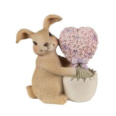 Clayre & Eef Veľkonočné dekorácie, zajačik s kvetinovým srdiečkom