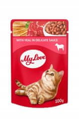 Hau&Miau My Love mokré krmivo pre mačky - Teľacie v omáčke 24x100g