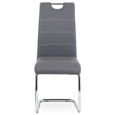 Autronic - jedálenská stoličky ekokoža šedá, biele prešitie/nohy kov, chróm - HC-481 GREY