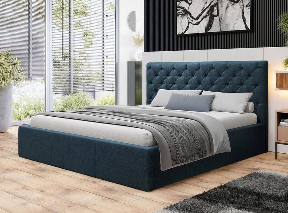 Veneti Čalúnená manželská posteľ s úložným priestorom 180x200 DOZIER - modrá