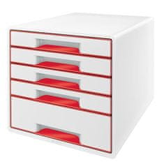 LEITZ Zásuvkový box "Wow Cube", biela/červená, 5 zásuviek, 52142026