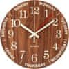 Tiché nástenné hodiny svietiace v tme ukazujúce čas a dni v týždni (drevený dizajn, priemer 30 cm) | LUMINATIK