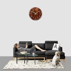 HOME & MARKER® Tiché nástenné hodiny svietiace v tme ukazujúce čas a dni v týždni (drevený dizajn, priemer 30 cm) | LUMINATIK
