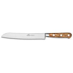 Kuchynský nôž Lion Sabatier, 813385 Idéal Provencao, nôž na chlieb, čepeľ 20 cm z nerezovej ocele, rukoväť z olivového dreva, plne kovaný, nerez nity