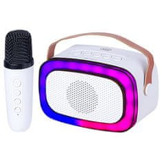 Trevi Karaoke reproduktor , XR 8A01, miniparty Karaoke speaker, bílá, bezdrátový mikrofon, Disco light osvětlení