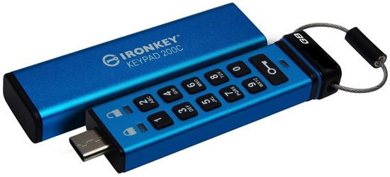 Kingston IronKey Keypad 200C, 256GB (IKKP200C/256GB), modrá