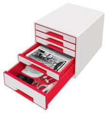 LEITZ Zásuvkový box "Wow Cube", biela/červená, 5 zásuviek, 52142026