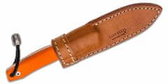 LionSteel M1 GOR Fixed knife m390 blade Orange G handle, leather sheath, Ti Pearl