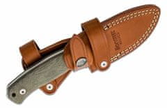 LionSteel M2M CVG Fixed Blade M390 satin blade, Green CANVAS handle, leather sheath