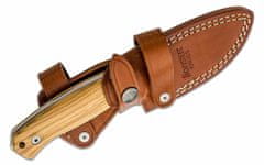 LionSteel M2M UL Fixed Blade M390 satin blade, Olive wood handle, leather sheath