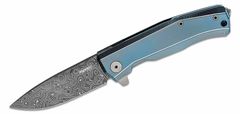 LionSteel MT01D BL Folding knife Damascus Scrambled blade, BLUE Titanium handle and clip