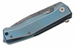 LionSteel MT01D BL Folding knife Damascus Scrambled blade, BLUE Titanium handle and clip