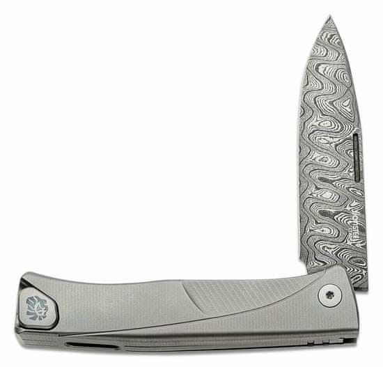 LionSteel TL D GY Folding knife Damascus Scrambled blade, GREY Titanium handle and clip