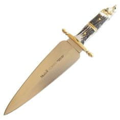 Muela COV-C 245mm blade, stag deer scales, brass wild boar head cap and guard leather and brass ferr
