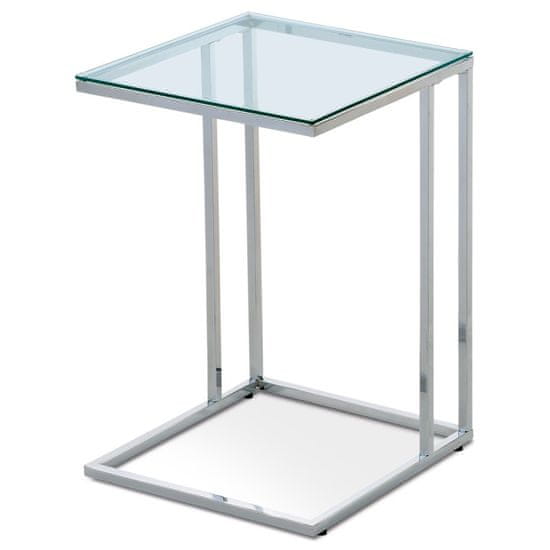 Autronic - Prístavný stolík 40x40x60 cm, sklenená doska, kovová chrómovaná podnož - 84056-06 CR