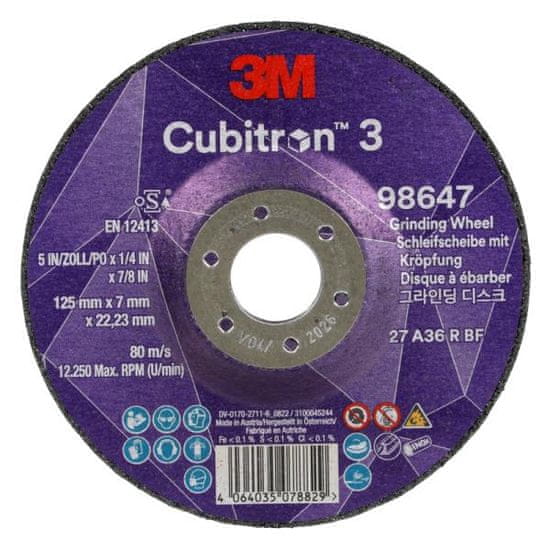 3M 3M Cubitron 3brúsny kotúč s vypuklým stredom, 98647, 36+, T27, 125 mm x 7 mm x 22.23 mm, EN, 10/Pack, 20 ea/Case