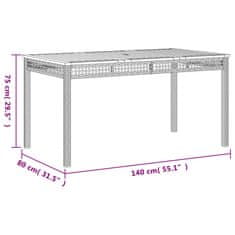 Vidaxl Záhradný stôl sivý 140x80x75 cm polyratan akáciové drevo