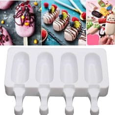 Netscroll 4-dielny model na výrobu zmrzlinových lízaniek +50 drevených paličiek, nový dizajn silikónovej formy na zmrzlinu alebo tortové lízanky „cake popsicle“, použiteľný v rúre a mrazničke, IceCreamStar