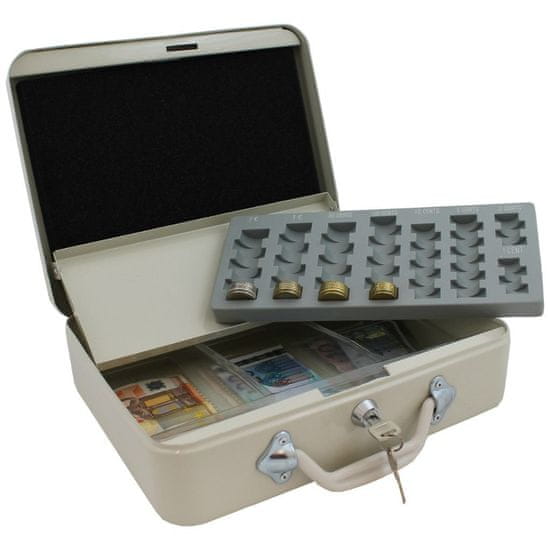 shumee Kovová pokladnička, svetlo šedá, úložný priestor na euromince, pokladnička 30 cm