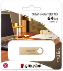 Kingston DataTraveler sa9 G3, 64GB (DTSE9G3/64GB), zlatá