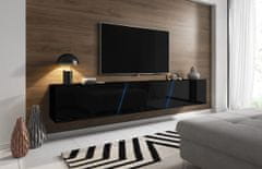 VIVALDI TV stolík Slant s LED osvetlením 240 cm čierny mat/čierny lesk