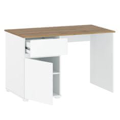 KONDELA PC stôl 1D1S/120, biely lesk/dub wotan, VILGO