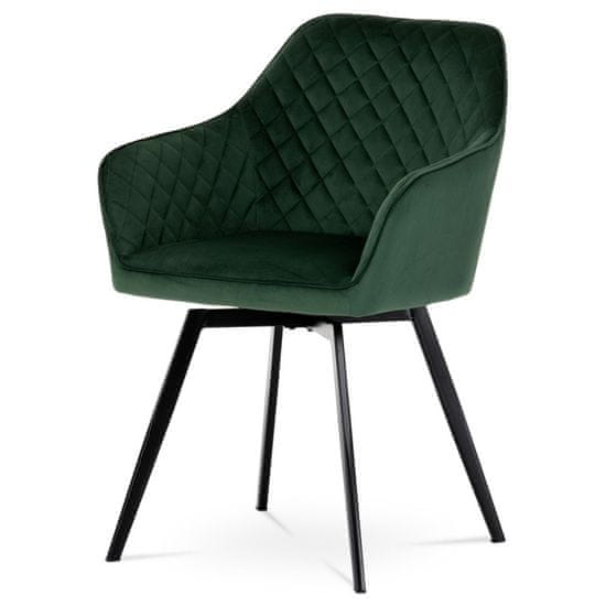 Autronic - Jedálenská stolička, poťah smaragdovo zelená zamatová látka, kovové nohy, čierny matný lak - DCH-425 GRN4