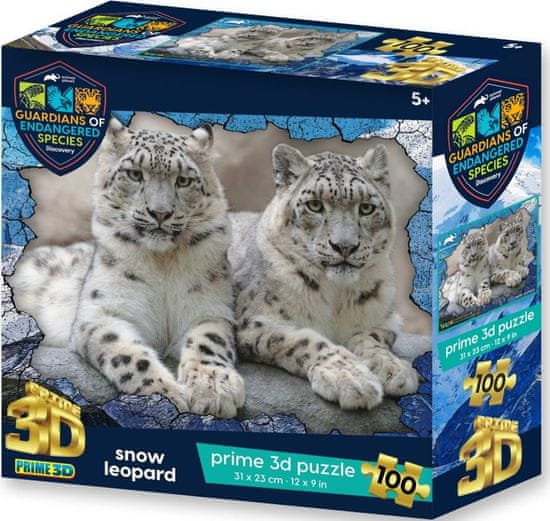 Prime 3D Puzzle Animal planét: Ohrozené druhy - Snežné leopardy 3D 100 dielikov
