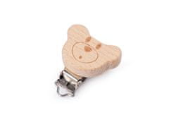 Detský klip drevený medvedík, mačka - prírodný medveď (10 ks)